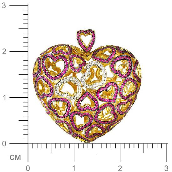 Подвеска Сердце с бриллиантами, рубинами из желтого золота 750 пробы (арт. 316370)