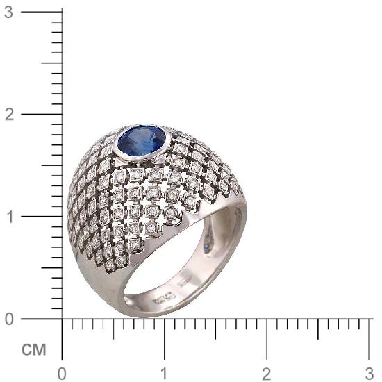 Кольцо с бриллиантами, сапфиром из белого золота 750 пробы (арт. 316566)