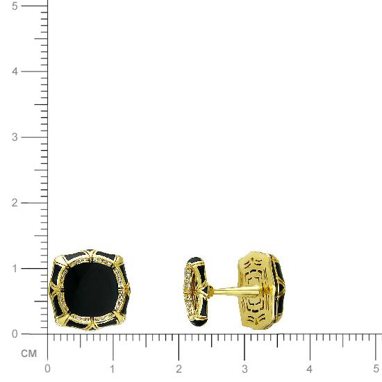 Запонки с бриллиантами, ониксамиэмалью из желтого золота 750 пробы (арт. 316582)