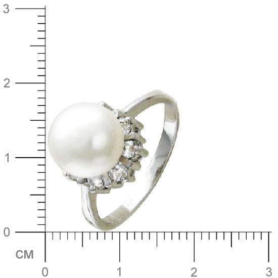 Кольцо с жемчугом, фианитами из серебра (арт. 318429)