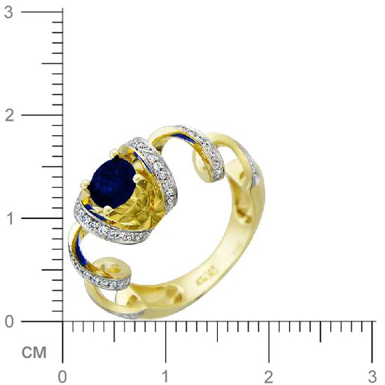 Кольцо с бриллиантами, сапфиром из желтого золота 750 пробы (арт. 322010)