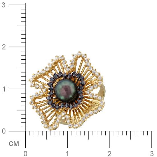 Кольцо с бриллиантами, жемчугом из желтого золота 750 пробы (арт. 324620)