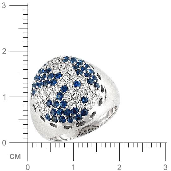 Кольцо с бриллиантами, сапфирами из белого золота 750 пробы (арт. 324633)