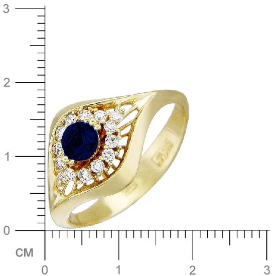 Кольцо с бриллиантами, сапфиром из желтого золота (арт. 326657)