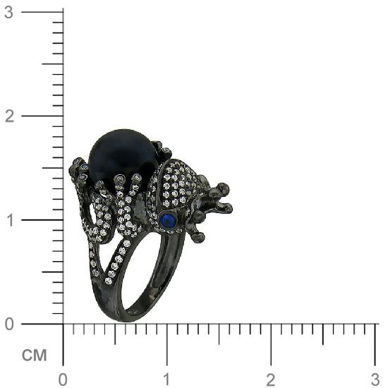 Кольцо Жук с фианитами, стеклом из чернёного серебра (арт. 333918)