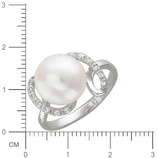Кольцо с жемчугом, фианитами из серебра (арт. 336050)