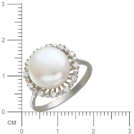 Кольцо с жемчугом, фианитами из серебра (арт. 336065)