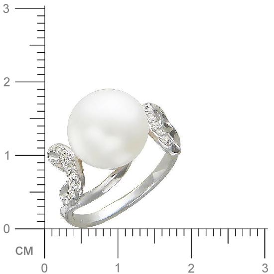 Кольцо с жемчугом, фианитами из серебра (арт. 336079)