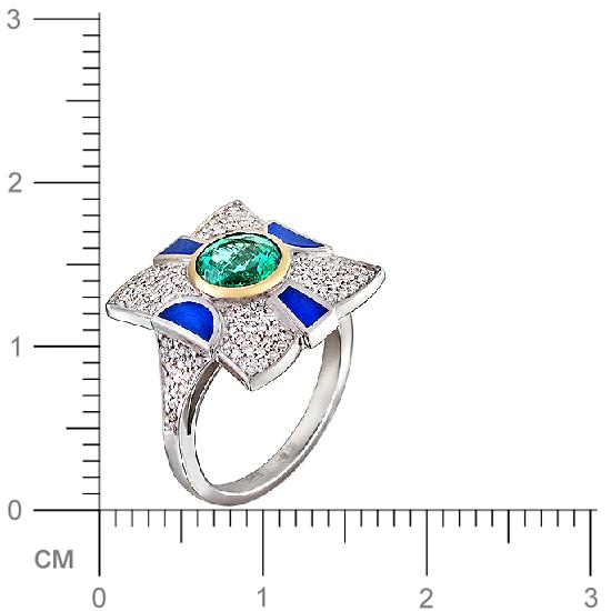 Кольцо с бриллиантами, изумрудом, вставкой из эмали из комбинированного 750 (арт. 336330)