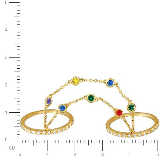 Два кольца на цепочке  с алпанитами, шпинелью, фианитами из красного золота (арт. 337287)