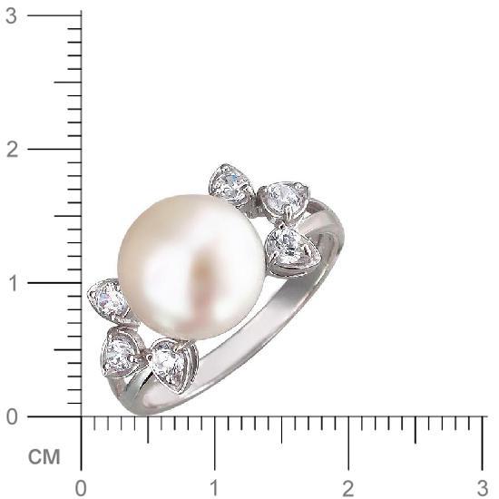 Кольцо с жемчугом, фианитами из серебра (арт. 338074)