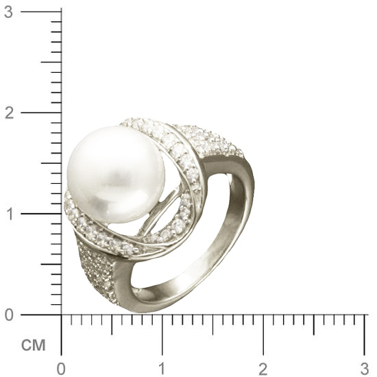 Кольцо с жемчугом, фианитами из серебра (арт. 345948)