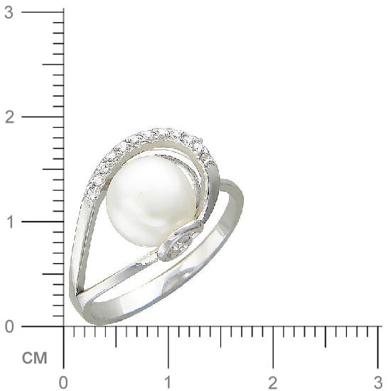 Кольцо с жемчугом, фианитами из серебра (арт. 349317)