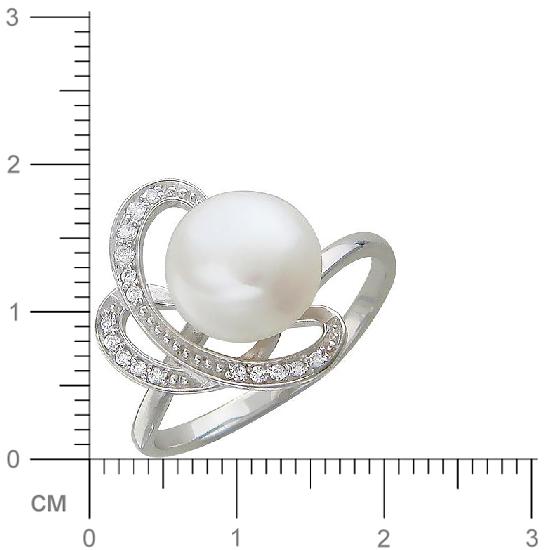 Кольцо с жемчугом, фианитами из серебра (арт. 349327)