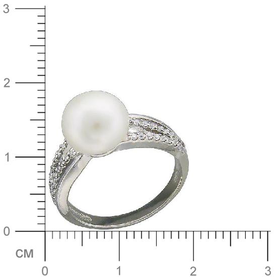 Кольцо с фианитами, жемчугом из серебра (арт. 349365)