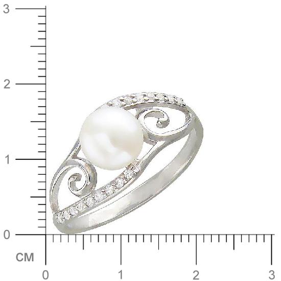Кольцо с жемчугом, фианитами из серебра (арт. 349378)