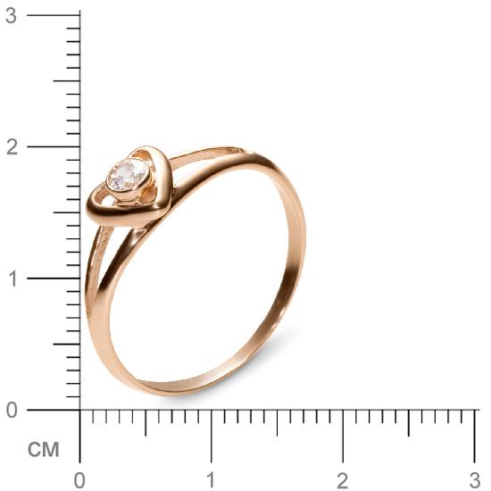 Кольцо сердце с 1 фианитом из красного золота  (арт. 350724)