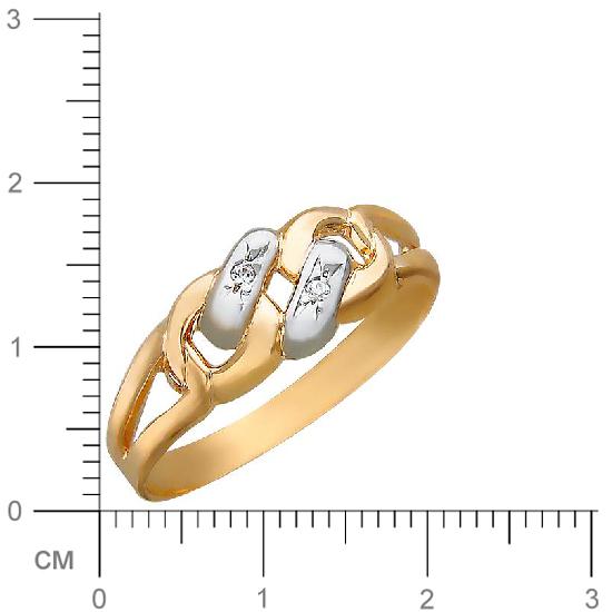 Кольцо с 2 фианитами из красного золота  (арт. 350760)
