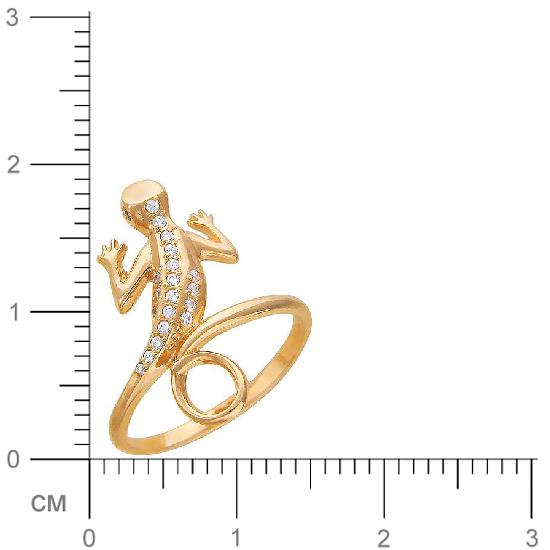 Кольцо Ящерица с 20 фианитами, 2 шпинелью из красного золота  (арт. 351180)