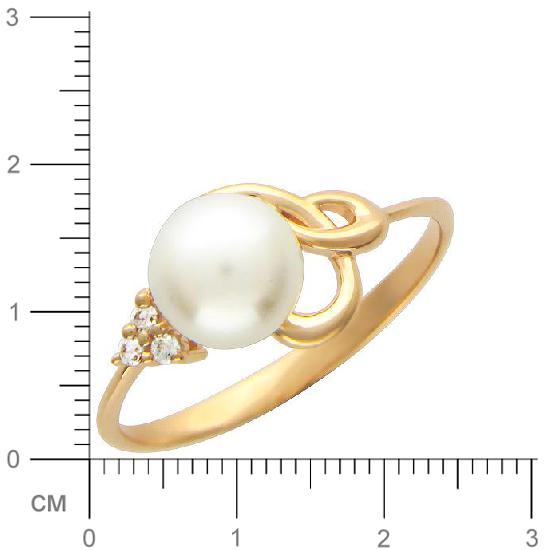 Кольцо с 1 жемчугом, 3 фианитами из красного золота  (арт. 351244)