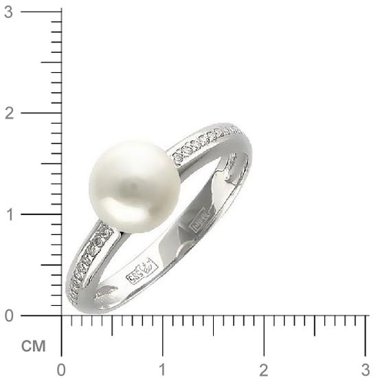 Кольцо с 1 жемчугом, 22 фианитами из белого золота  (арт. 351272)