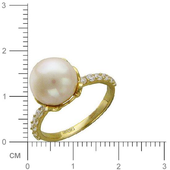 Кольцо с 1 жемчугом, 28 фианитами из жёлтого золота  (арт. 351297)