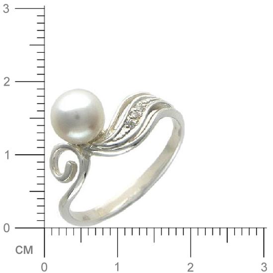 Кольцо с 1 жемчугом, 3 фианитами из серебра 925 пробы (арт. 362061)