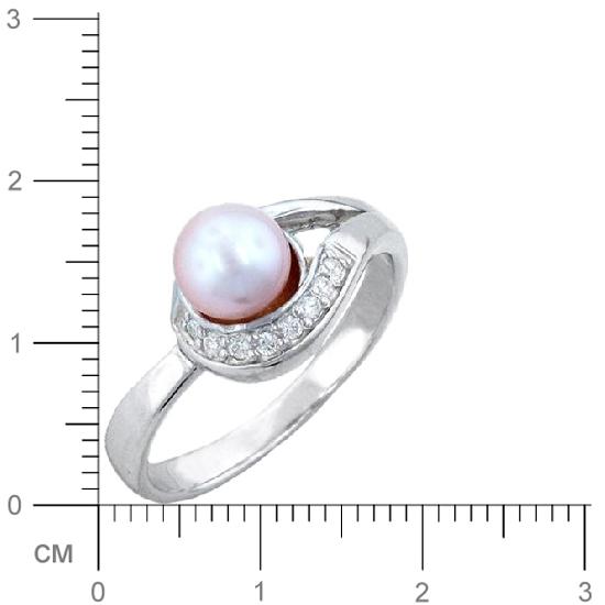 Кольцо с 1 жемчугом, 8 фианитами из серебра 925 пробы (арт. 362069)
