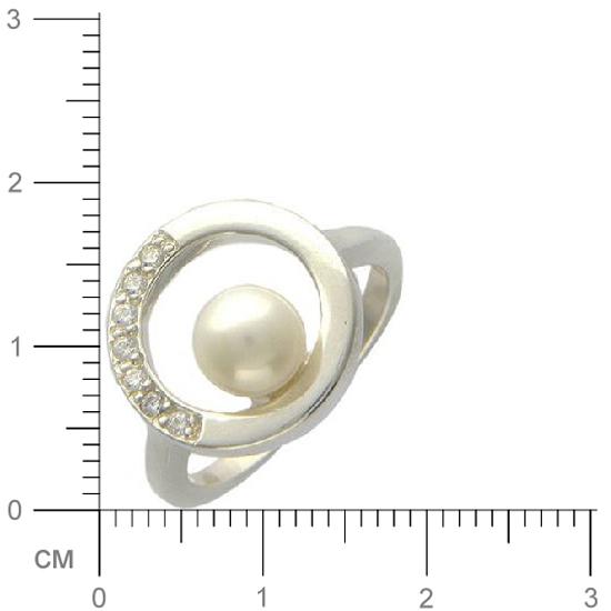 Кольцо с 1 жемчугом, 7 фианитами из серебра 925 пробы (арт. 362073)