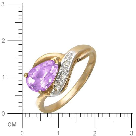 Кольцо с 1 аметистом, 2 фианитами из красного золота  (арт. 363694)