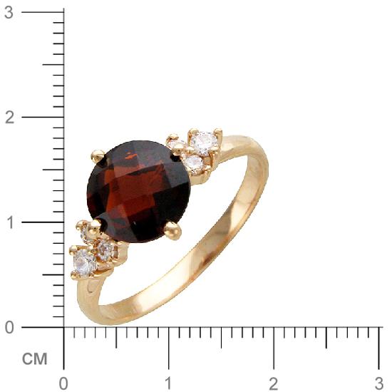 Кольцо с 1 гранатом, 6 фианитами из красного золота  (арт. 363724)