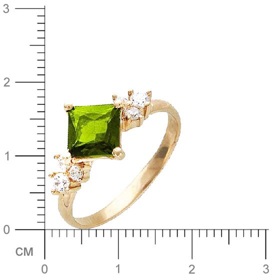 Кольцо с 6 фианитами, 1 хризолитом из красного золота  (арт. 363761)