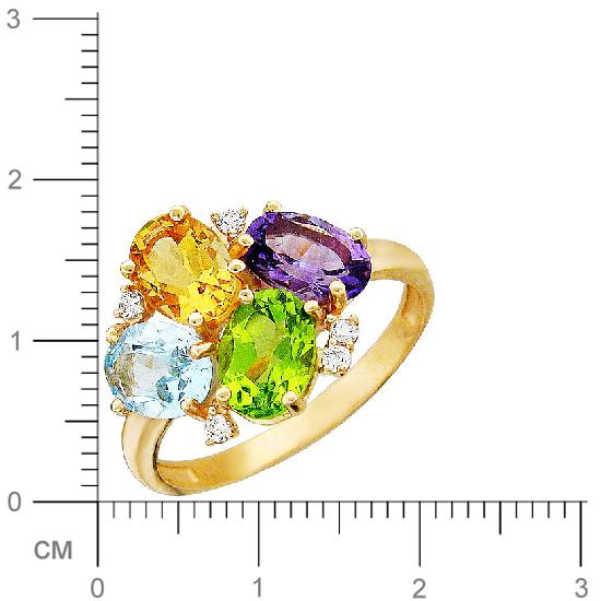 Кольцо с 1 аметистом, 1 топазом, 5 фианитами, 1 хризолитом, 1 цитрином из (арт. 363775)