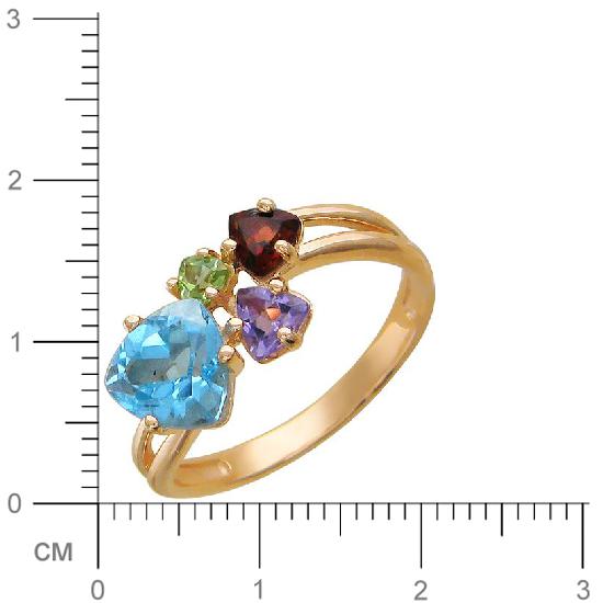 Кольцо с 1 аметистом, 1 топазом, 1 хризолитом, 1 цитрином из красного (арт. 363783)