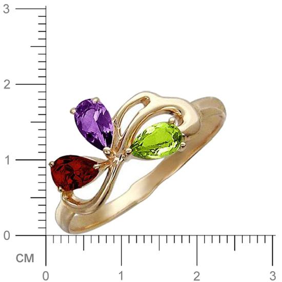 Кольцо с 1 аметистом, 1 гранатом, 1 хризолитом из красного золота  (арт. 363787)