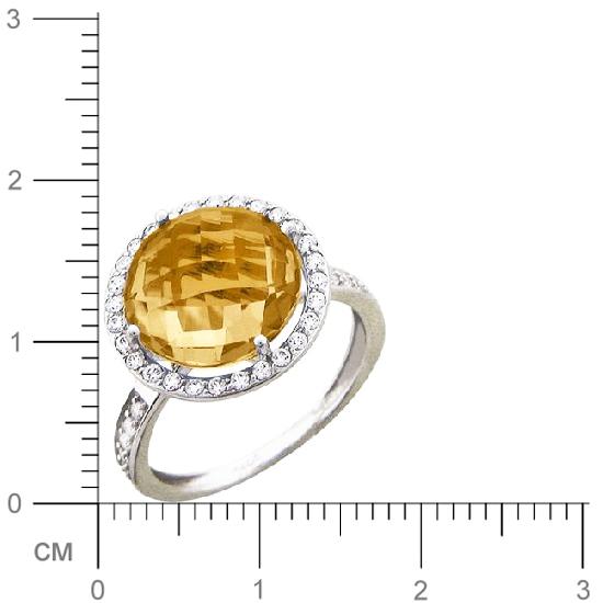 Кольцо с 1 кварцем, 38 фианитами из белого золота  (арт. 363824)