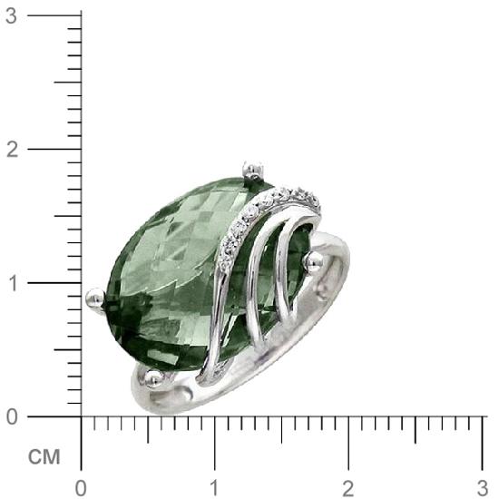 Кольцо с 1 празиолитом, 8 фианитами из белого золота  (арт. 363853)