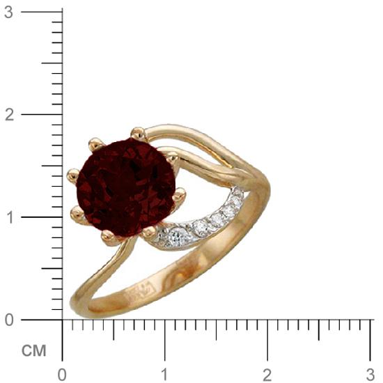 Кольцо с гранатом, фианитами из красного золота (арт. 367176)