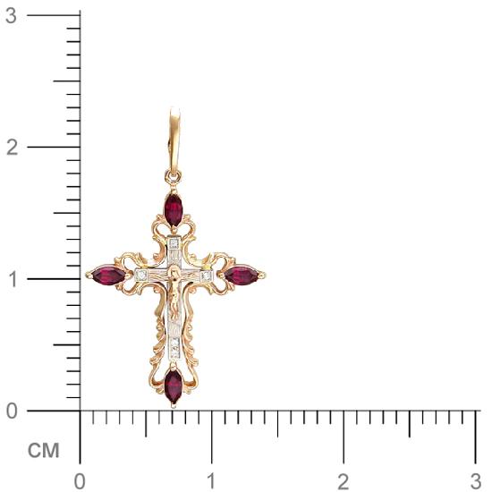 Крестик со шпинелью, фианитами из комбинированного золота (арт. 368605)
