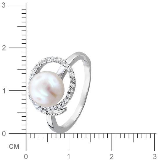 Кольцо с жемчугом, фианитами из серебра (арт. 378571)