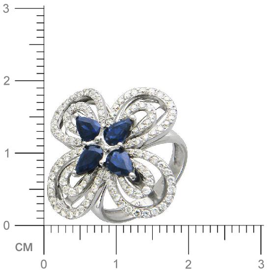 Кольцо Цветок с бриллиантами, сапфирами из белого золота 750 пробы (арт. 421195)
