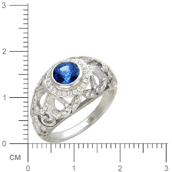 Кольцо с бриллиантами, сапфиром из белого золота 750 пробы (арт. 421227)
