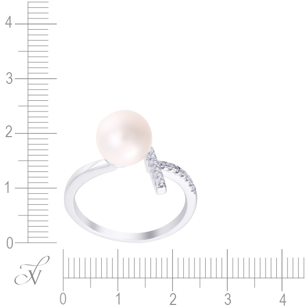 Кольцо с жемчугом и фианитами из серебра (арт. 703015)