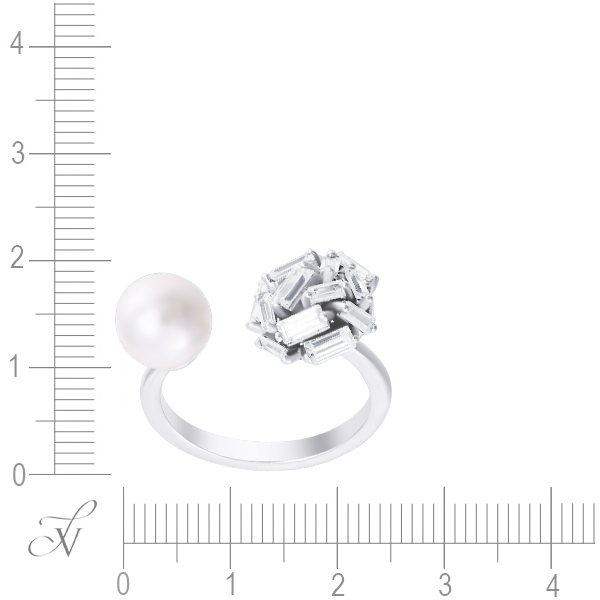 Кольцо с жемчугом и фианитами из серебра (арт. 703186)