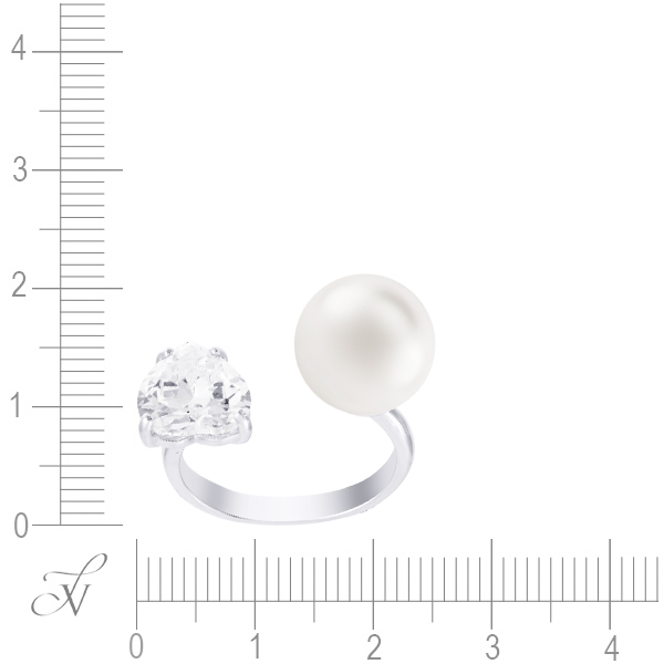 Кольцо с жемчугом и фианитами из серебра (арт. 703188)