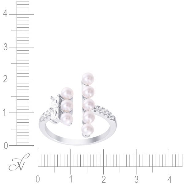 Кольцо с жемчугом и фианитами из серебра (арт. 703361)