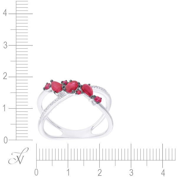 Кольцо с рубинами и бриллиантами из белого золота (арт. 704707)