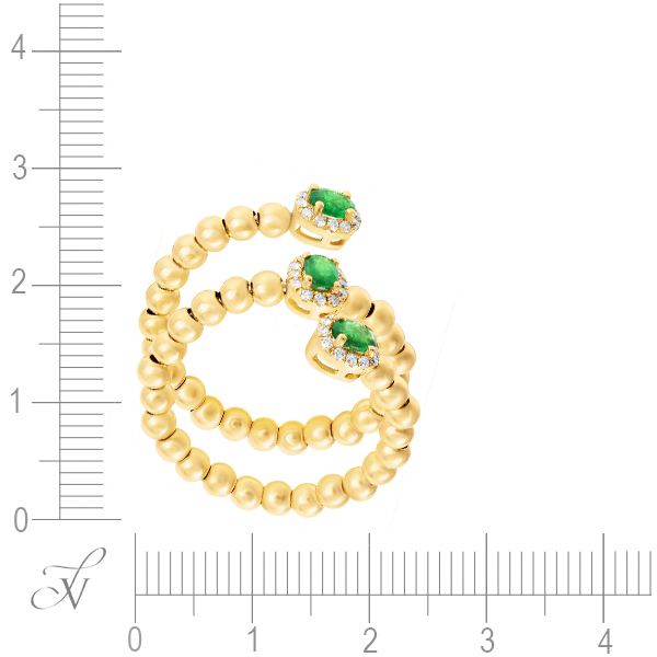 Кольцо с изумрудами и бриллиантами из жёлтого золота (арт. 704787)
