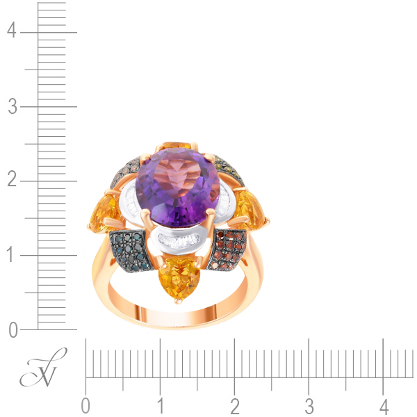 Кольцо с аметистом, цитринами и бриллиантами из красного золота (арт. 705264)