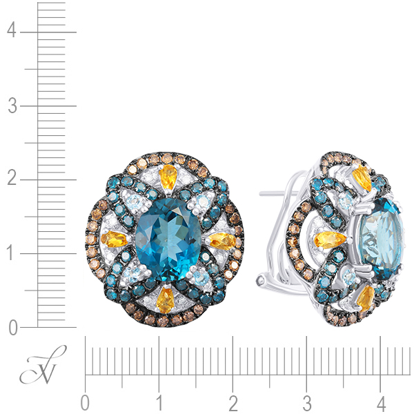 Серьги с топазами, бриллиантами и фианитами из белого золота (арт. 705273)